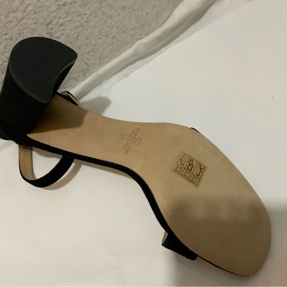 New Ann Mashburn black suede ankle Strap sandals size 38.5 heels 3” - Picture 9 of 11